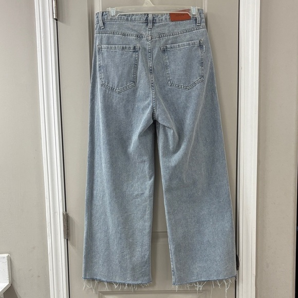 Light Blue Women's Crossover Waist Wide Leg Cropped Jeans - Picture 5 of 8